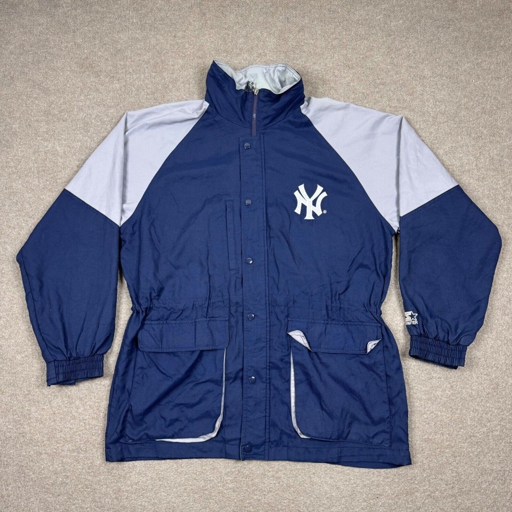 Vintage NY Yankees Jacket Adult Size M Blue Full Zip Windbreaker Starter 90s